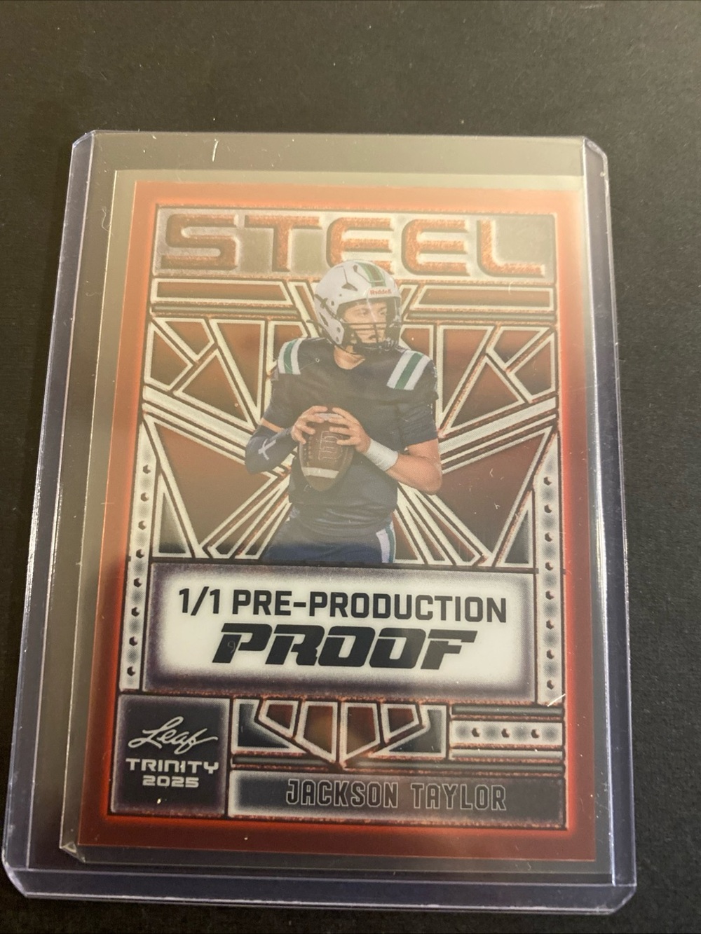 2025 Leaf Trinity Steel Football Jackson Taylor 1/1 Pre-production Proof